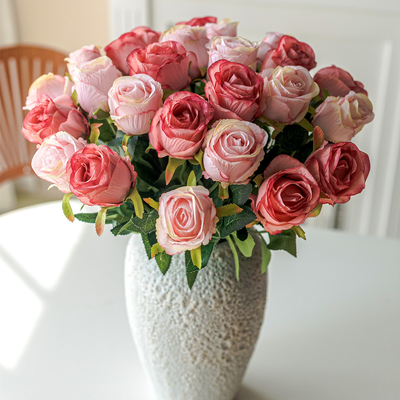 Un buen precio. Simulación de rosa flor flor de seda 2022 nuevo ramo de plástico flor de arreglo decoración decoración de la sala de estar flor falsa en línea
