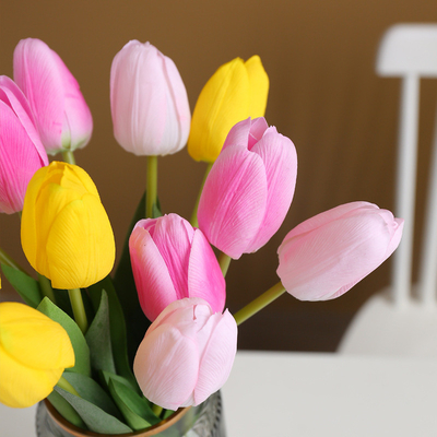 Flores artificiales con una sensación húmeda, textura de alta gama, adornos de decoración de tulipán para el hogar, accesorios fotográficos, flores artificiales de tulipán Lafite