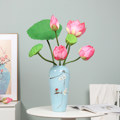 Flores artificiales de loto, flores simuladas, hojas de loto táctiles, vainas de loto, nueva decoración del hogar al estilo chino, plantas verdes simuladas, accesorios fotográficos de loto