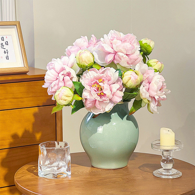 Flores artificiales de peonía y peonía de alta gama, flores decorativas de estilo chino para el salón, adornos de arreglo de flores para la mesa de comedor, ramos de flores artificiales de peonía.
