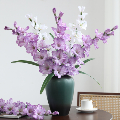 Flores artificiales de alta gama, flores artificiales de gladiolos de una sola rama, decoración de la sala de estar y la mesa de comedor en el hogar, accesorios de fotografía de bodas, ramos artificiales