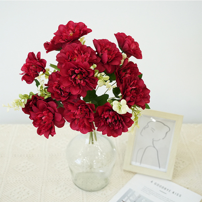 5 flores de seda artificial de peonía y crisantemo, flores artificiales de peonía, ramos de mano, arreglos florales de bodas, adornos florales para la decoración de la mesa