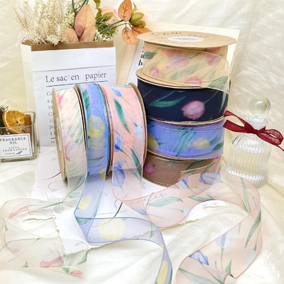Nuevo Correo Correo Cinta Tulipa Nieve Seda Cinta Flor Embalaje Accesorios para el cabello Arco Ropa Cinta Calzado Flores