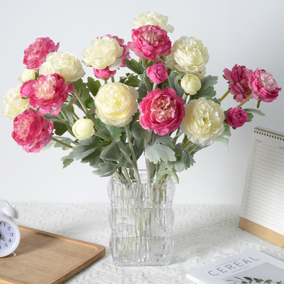 Simulado de alta gama de 3 cabezas de peluche mil pose flor de loto, peonía oceánica, flor simulada, decoración de bodas en casa, de alta gama ramo falso