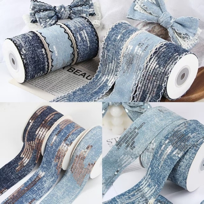 Lazos Hechos a Mano Lentejuelas Bordes Rectos Corte Recto Cinta de Mezclilla Solidez del Color Accesorios para el Cabello Materiales de Bricolaje Accesorios de Ropa Correas 4cm/10m
