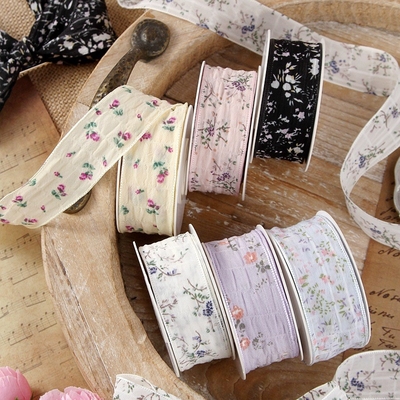 Impresión de bordes florales pequeños de nieve con bandas textiles para el cabello accesorios para el cabello DIY cinta de arco sombrero de paja caja de regalo correa de embalaje