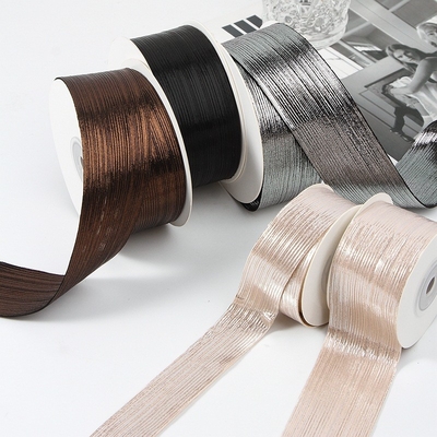Oro y plata estampado en caliente estampado de superficie brillante cinta de ropa de cabeza DIY material clip para el cabello ropa caja de regalo flor correa de embalaje