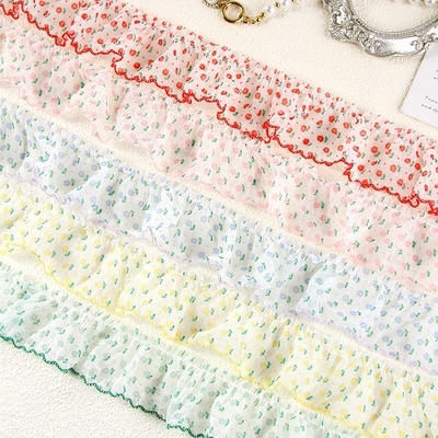 Un buen precio. Pequeña falda floral a cuadros borde de cinta tejida accesorio de pelo bricolaje arco de material de flores caja de regalo embalaje cinta de encaje arrugada en línea