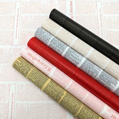 Un buen precio. Venta al por mayor de papel de envoltura de periódicos ingleses retro de color cuero, papel de envoltura de ramo de flores, papel vegetariano coreano, arte floral impermeable, floristería en línea