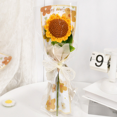 Un buen precio. Flor de lana terminada, flor tejida a mano, girasol, girasol, flor artificial, flor artificial en línea
