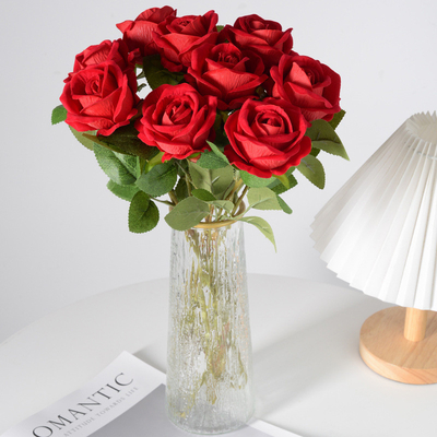 Simulación de rosa de terciopelo, flor falsa, decoración de la casa de la boda, Día de San Valentín, ramo artificial con sensación táctil