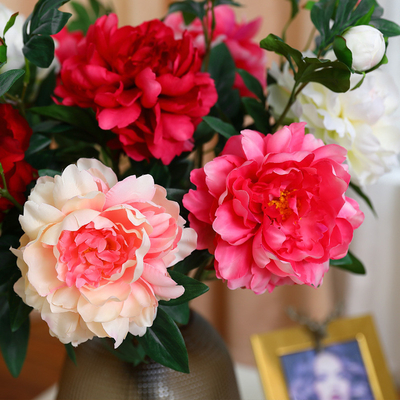 Simulación de la flor de peonía boda china rojo casa de recién llegados decoración sala de estar Ornamento de plástico flor de peonía flor simulada