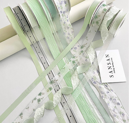 1 cm Lavadora de menta Manbo cinta de flores Bouquet Float Diseño floral hecha a mano bricolaje paquete de pastel regalo correa decorativa