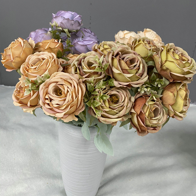 Un buen precio. Requisitos de bodas de rosas doradas recubiertas con 9 cabezas, decoración de paredes de flores, decoración del salón, guía de ruta, arreglo de flores, ramo de rosas simulado en línea