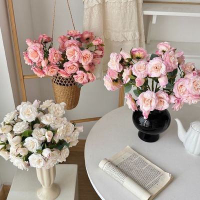 Un buen precio. Estilo coreano 12 cabezas Elsa Rosa Simulación Flor Rosa Falsas Flor Casa Salón Comedor Mesa Decoración Fotografía Prop en línea