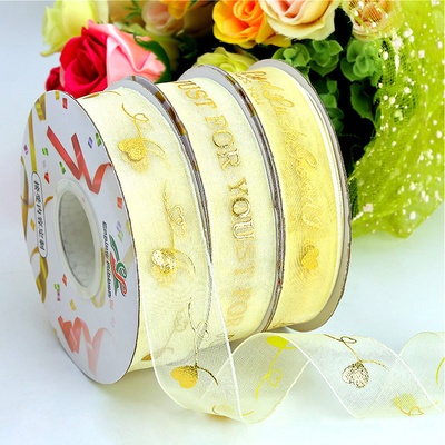 Un buen precio. Riesgo blanco estampado en caliente cinta regalo de cumpleaños, día de la diosa matrimonio confesión propuesta flor de decoración cinta estampado en caliente gasa de arroz en línea