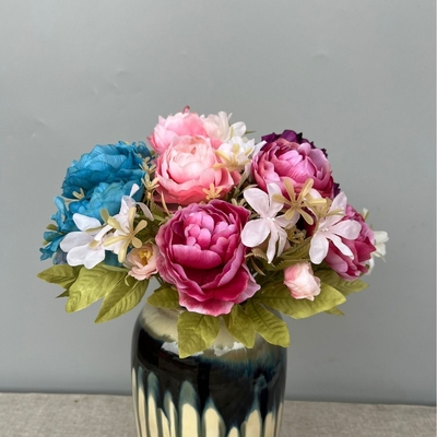 Fragrancia celestial simulada Bouquet de peonía Flores falsas Pisco Fragancia Plastica Rosas de boda Arreglo de flores para el hogar Decoración del salón
