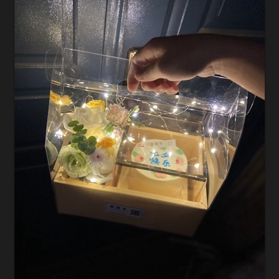 Caja de pastel de flores, caja de flores de fruta pvc plegable transparente, caja de arreglos de flores de mano para el Día de San Valentín y popular caja de regalo de flores