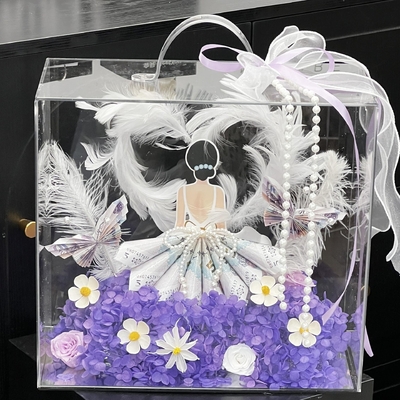 Caja de arreglo floral acrílico portátil, ramo de flores frescas, caja de embalaje de arte floral, material de bricolaje, transparente, impermeable, regalo de recuerdo de lujo ligero