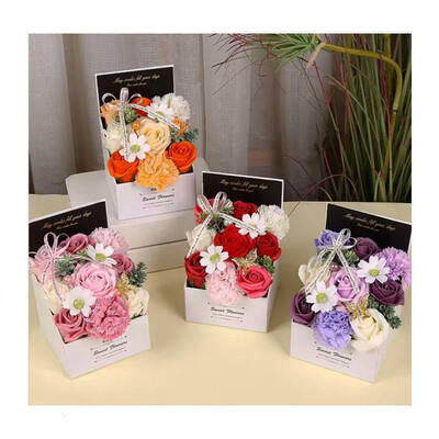 Un buen precio. Bouquet de flores de jabón de tela en caja, mini caja de regalo de jabón rosa para San Valentín Madre Padre Navidad Graduación Noche de Brujas en línea