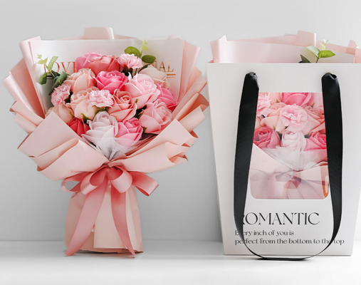 Un buen precio. Regalo de flores artificiales con fragancia de rosas, jabón hecho a mano para siempre, ramo de rosas, ramo de jabón de rosas con purpurina colorida, regalo en línea