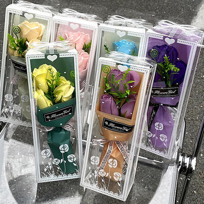 Un buen precio. Jabón artificial hecho a mano Mini ramo de rosas Caja de regalo transparente Moderno perfumado Lavable Flor de jabón impermeable para el día de la madre Boda San Valentín Modelo de Navidad en línea