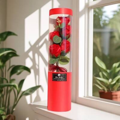 Un buen precio. Ramo de rosas de jabón hecho a mano moderno, caja de regalo cilíndrica transparente, regalo Floral de tamaño personalizado para vacaciones múltiples, venta al por mayor en línea