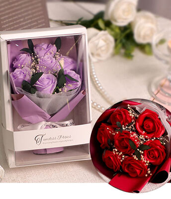 Un buen precio. Flor de jabón Día de San Valentín Regalo del día del maestro Rosa Ramo pequeño terminado para enviar regalos creativos de cumpleaños de novia con caja en línea