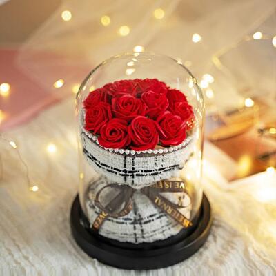 Un buen precio. Día de la Madre de San Valentín Rosa Jabón Regalo de flores en cúpula de vidrio 32 * 17cm Evermore Decoración artesanal presente en línea