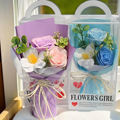 Un buen precio. Luxo Rojo/Pink/Purple jabón artificial Bouquet de flores caja de regalo clara duradera romántica regalo de San Valentín para ella en línea