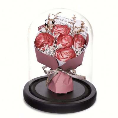 Un buen precio. Ramo de flores de jabón conservado con cúpula de cristal con luz, decoración interior de color personalizado, regalo romántico para San Valentín, cumpleaños, adorno de fiesta navideña en línea