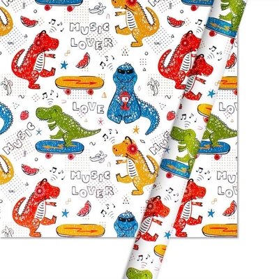 Un buen precio. El dinosaurio blanco modeló el rollo de papel del papel de regalo de los 50CMX70CM para el paquete de los juguetes en línea