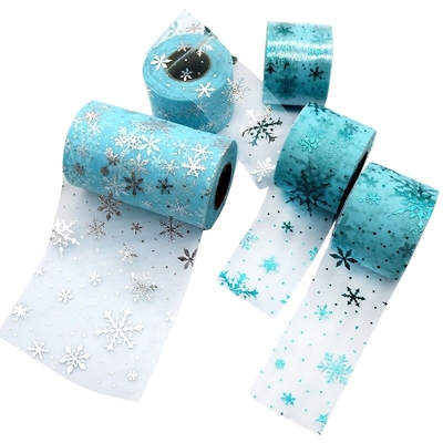 Buen precio Tela azul el 15.2cm de Tulle Rolls de la organza del poliéster del modelo del copo de nieve en línea